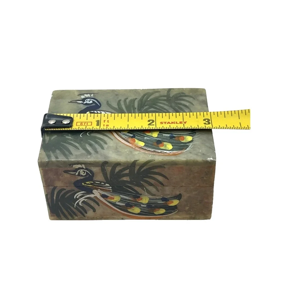 Hand Painted Handmade Soapstone Elephant & Peacock Trinket Jewelry Boxes Set